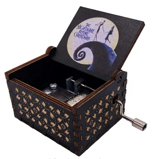 The nightmare before christmas carved wood painted musical gifts customised music box