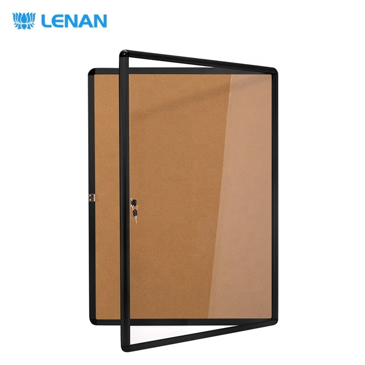 Office school supplies wall mount lockable acrylic glass door notice board aluminum frame enclosed