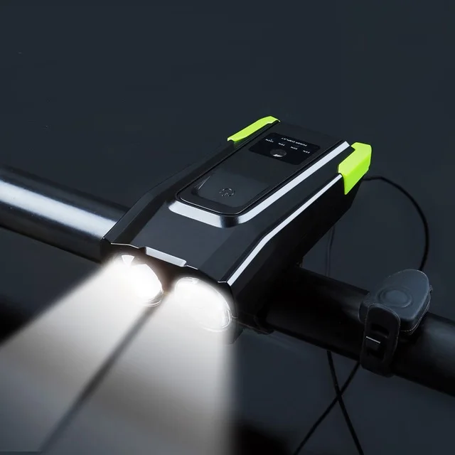 Newest Smart Waterproof USB Rechargeable 4000mAh Double Light 6 Lighting Modes Bicycle Headlight with Horn