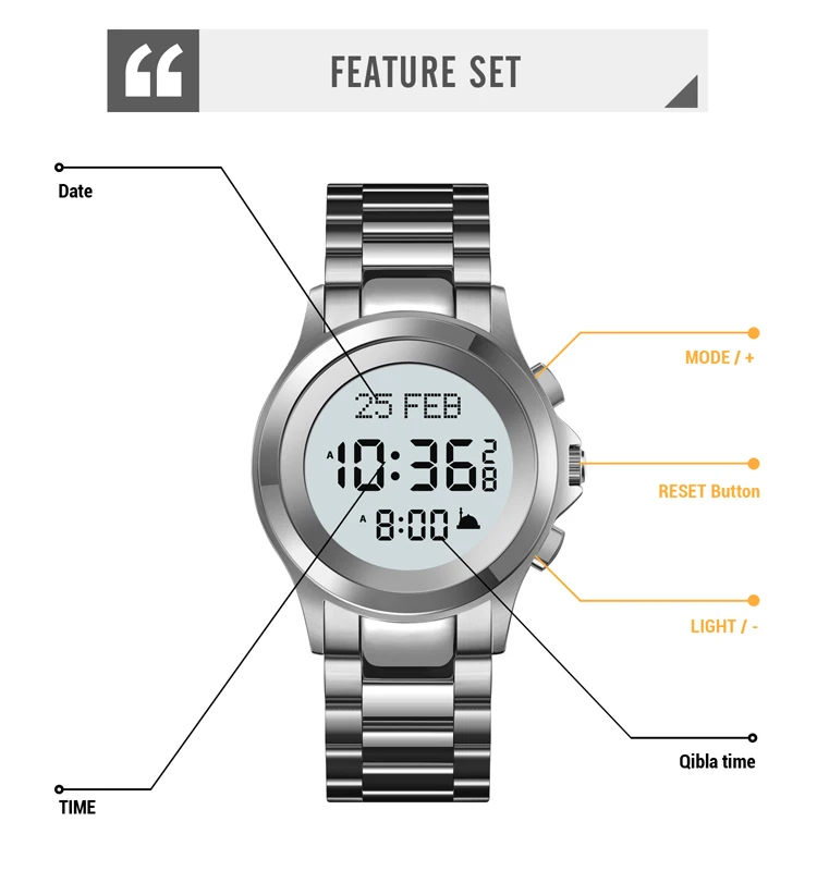 SKMEI #2270 custom logo AZAN watch qibla Pilgrmage time reminder Muslim Religious prayer watch