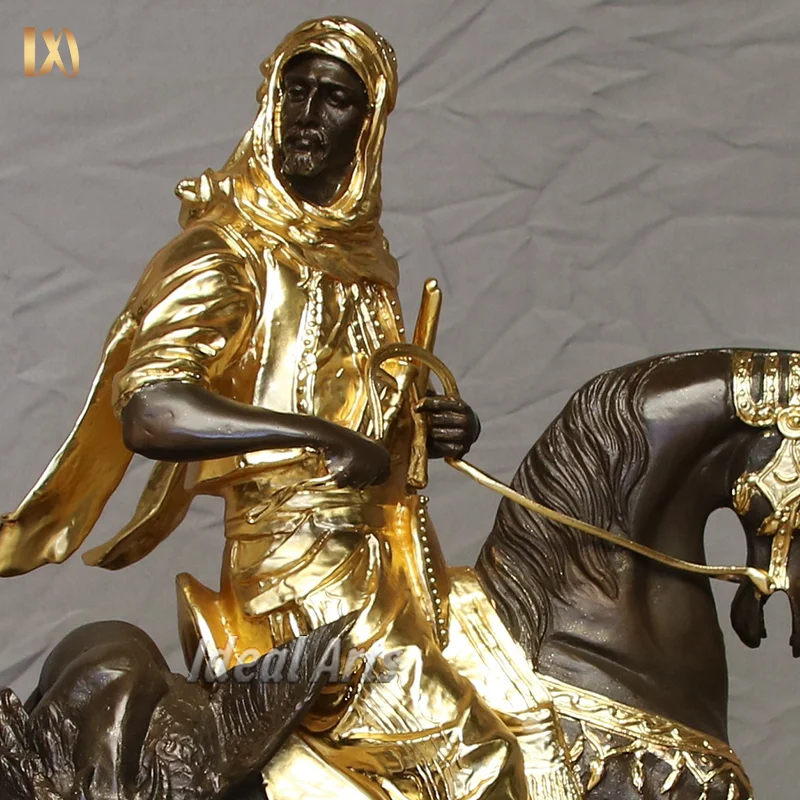 Home Decor Small Bronze Arab Warrior Hunter Riding His Horse Sculpture for Sale