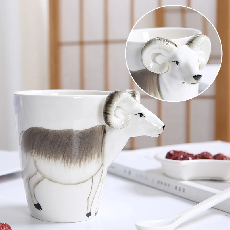 Novelty 3d cute animal design goat sheep pattern 3d animal ceramic water coffee milk cup for baby and child