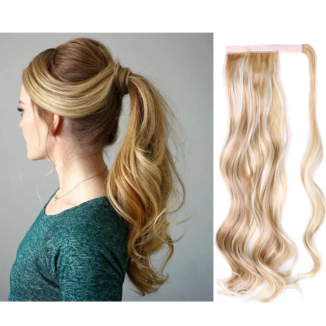 22 дюйма эффектом деграде (переход от темного к разноцветные пони хвосты пряди для наращивания волос обернуть вокруг хвостик наращивание волос