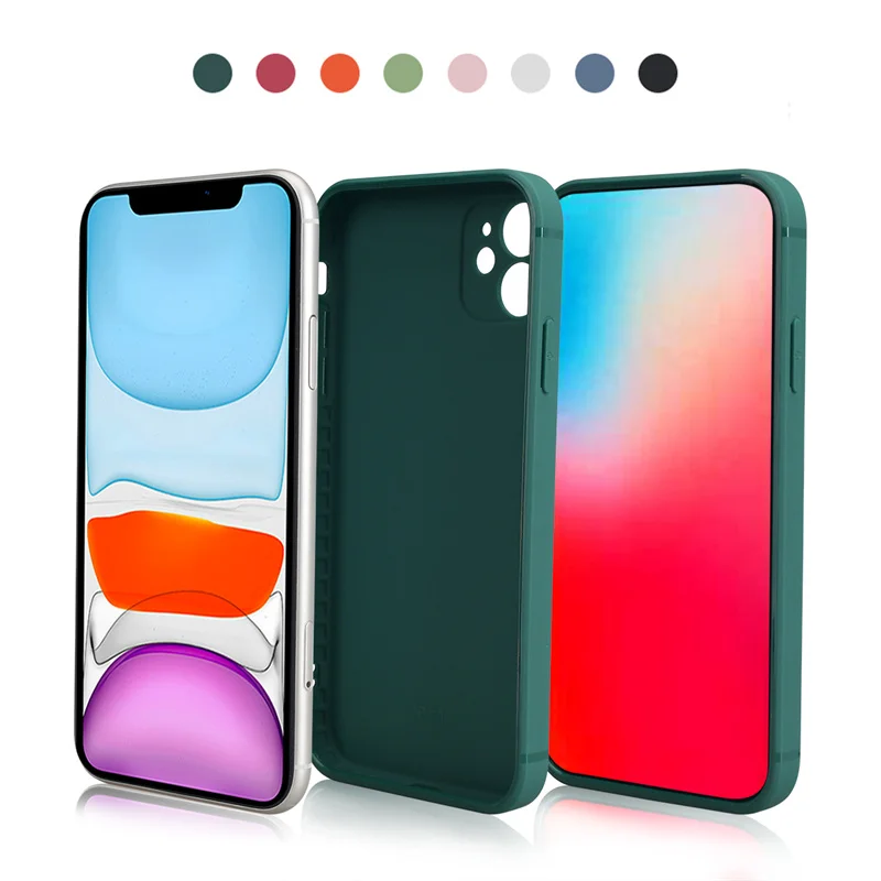 Solid color luxury Matte square phone case for iphone 12 11 XR 11pro xs max Soft silicone tpu customized mobile cover