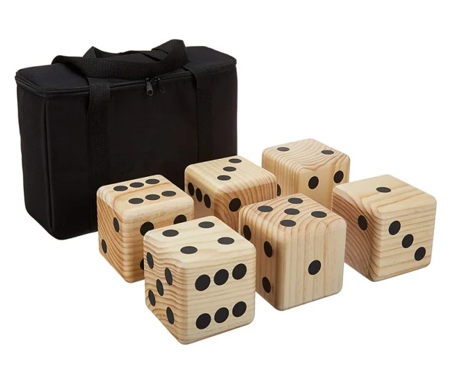 Customized Yard Game Giant Wooden 6-Sided Dice Set 9 cm with Carrying Bag