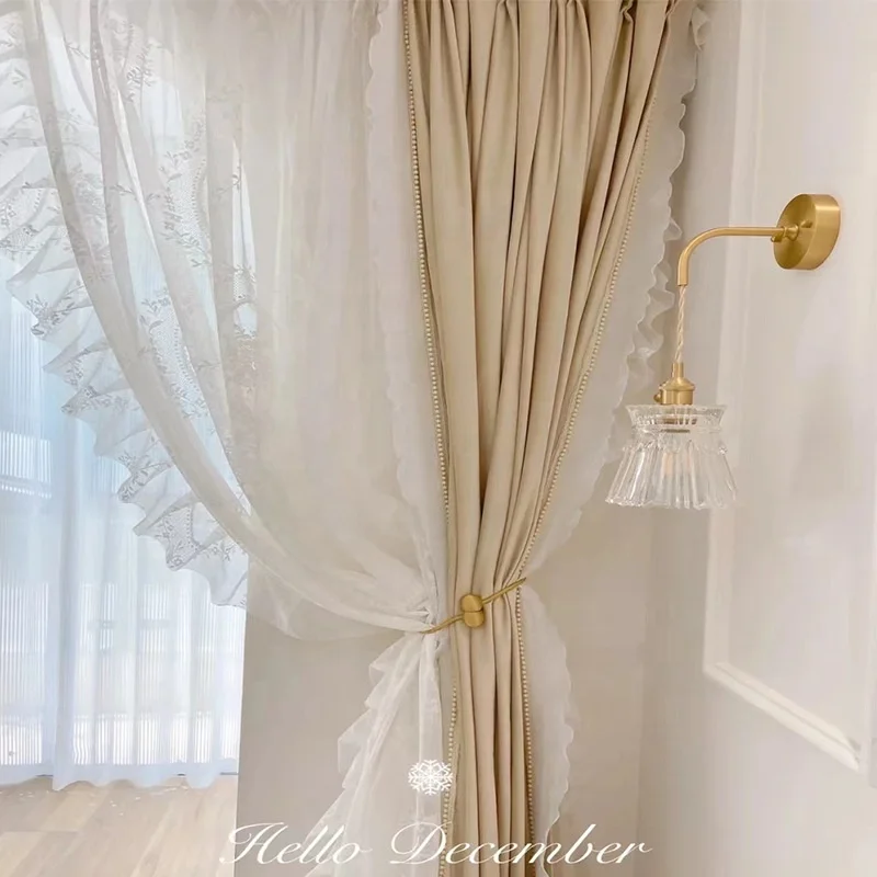 Top Luxury French Curtain Customized Romantic Trim Court Rococo Lace Velvet Curtains & Drapes for living room bedroom