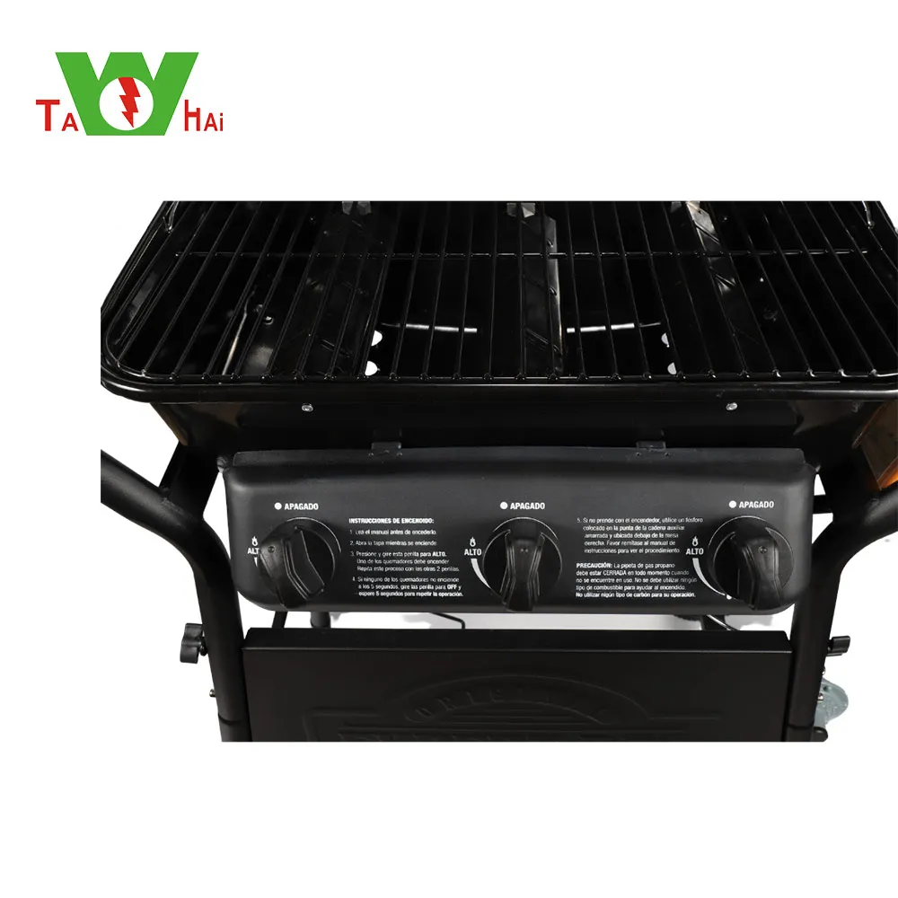 Garden counter top smokeless gas and charcoal barbecue outdoor gas grill with 2 side table