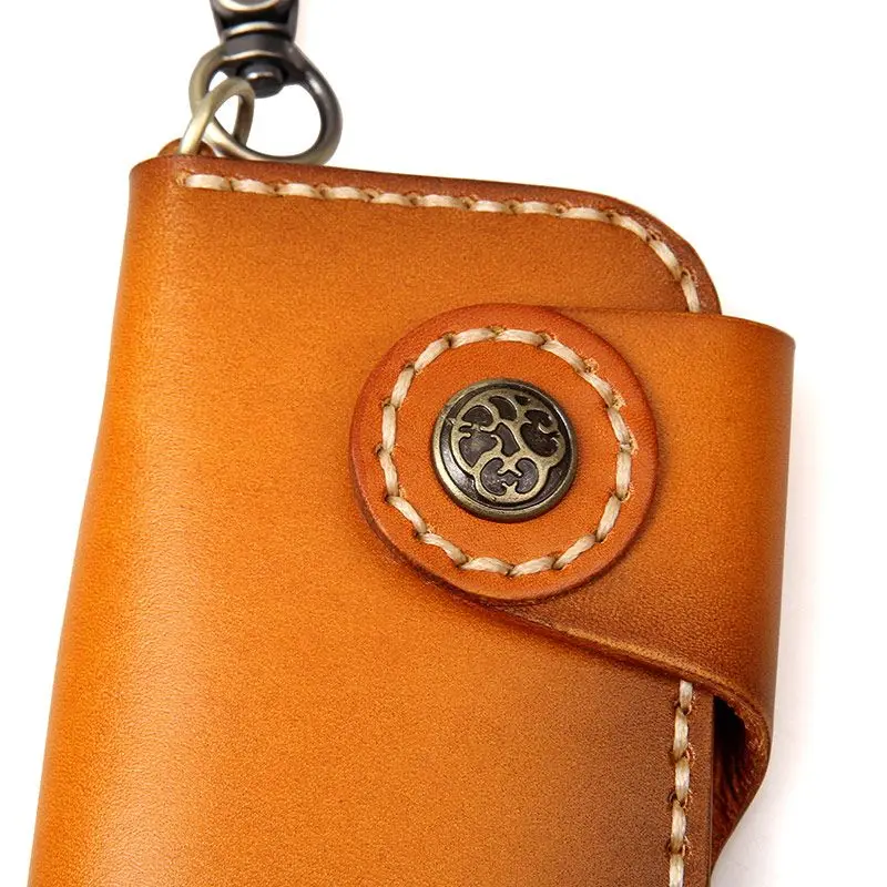 New Design Car Keychain Manufacturer Chain Real Cow Leather Storage Bag Key Case Men Leather Key Case Leather Key Case With Hook