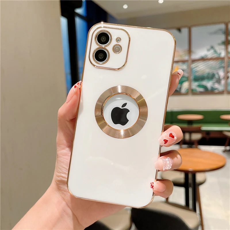 For iPhone13 12 11 Pro Max Funda Phone Case Electroplating Luxury TPU Silicon Case Lens Protector CD Pattern Mobile Cover Case