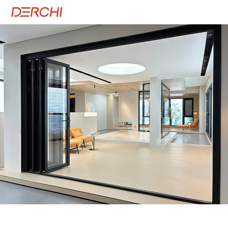 DERCHI NFRC USA standard internal external aluminium bi fold folding folded hurricane balcony patio door wholesale entry door