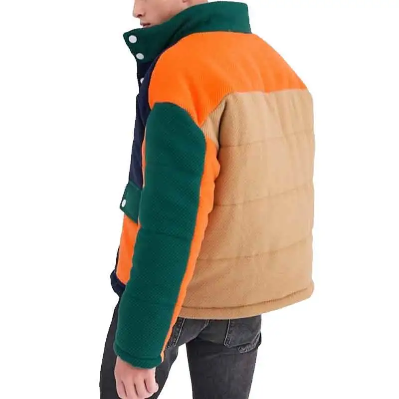 OEM Long Sleeve Color Block Patchwork Flag Pockets Corduroy Jacket