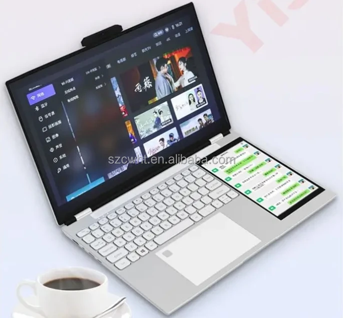wholesale brand new 15.6 Inch + 7Inch Dual Screen Business Laptop Win 11 Intel N95 Support Logo customization