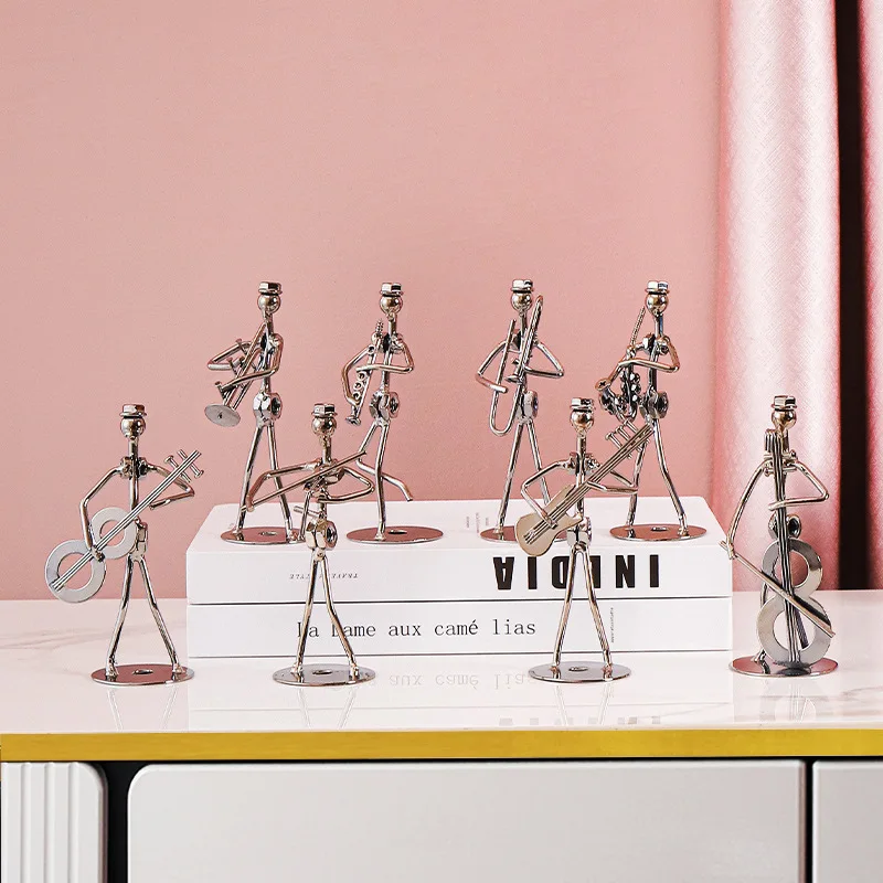Creative Vintage Band Music Figurine Jazz Musician Statue Ornaments Home Desktop Metal Iron Art Iron Man Retro Decorative Crafts