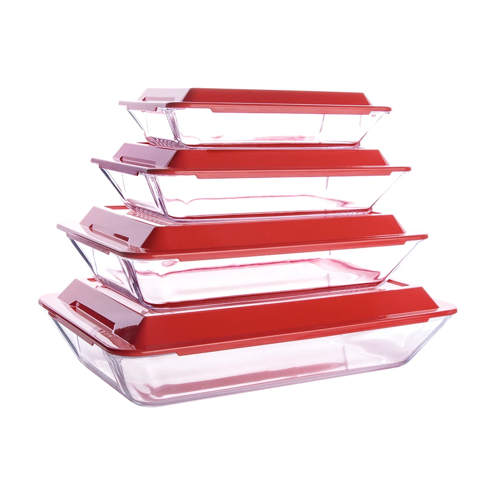Clear Rectangular Heat Resistant Borosilicate Tempered Glass Bakeware Set with Lid Baking Pans Set