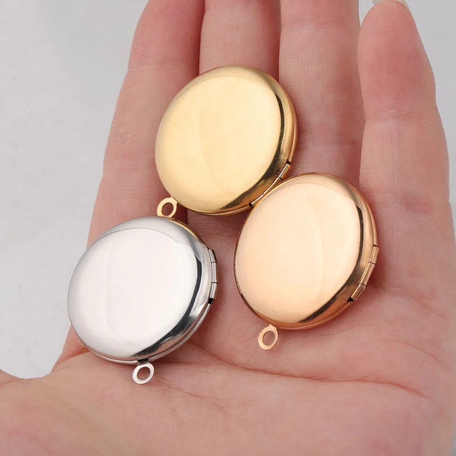 Stainless Steel Gold Women DIY Jewelry Making Accessories Opening Photo Round Locket Shape Pendant Charm For Necklace Bracelet