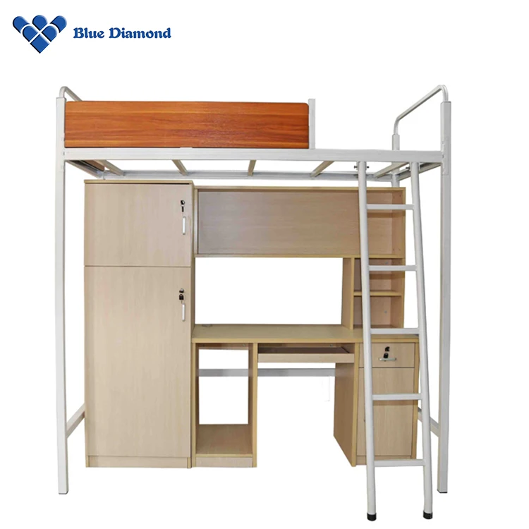 
School Furniture Dormitory Metal Bunk Bed with Desk Wardrobe 