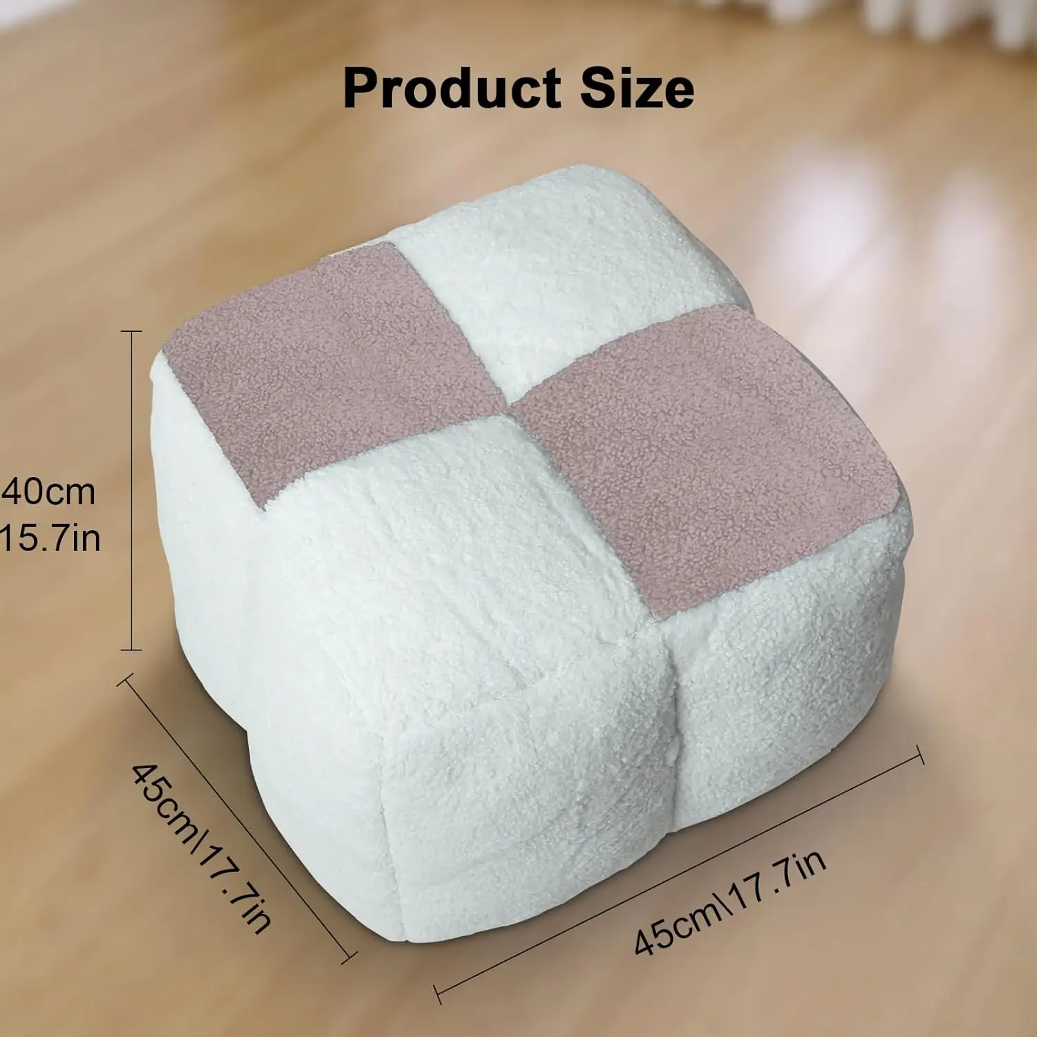 White Pink Stuffed Cube Ottoman Tidy Fabric Togo Floor Chair Squares Soft Compressed Bean Bag Sofa for Ladies to go sofa