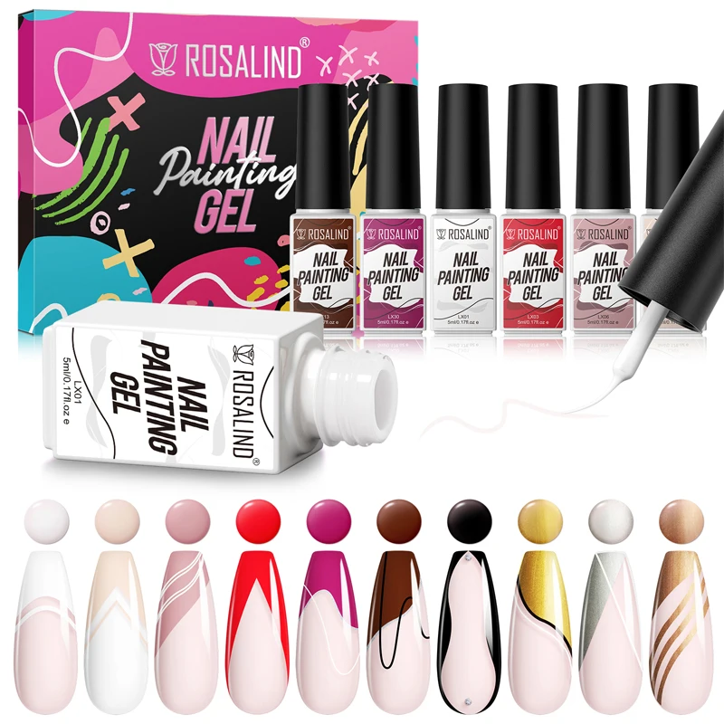 Rosalind oem private label manicure resin gel varnish lacquer wholesale uv lamp curing 10pcs liner gel polish set for nails art