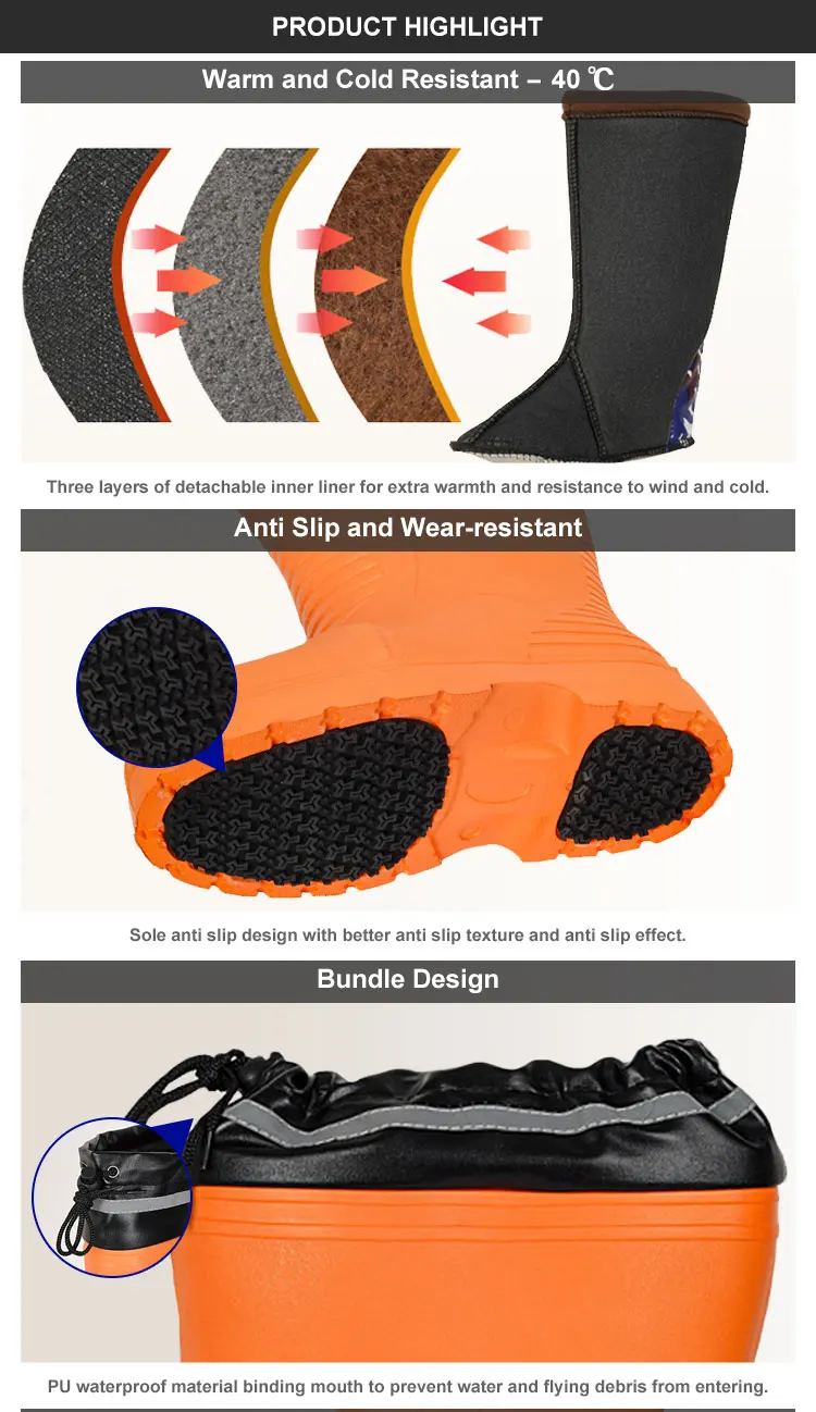High Quality Light Weight Cold Storage Safety Anti Slip Winter Warm Fishing Wading Waterproof Boots