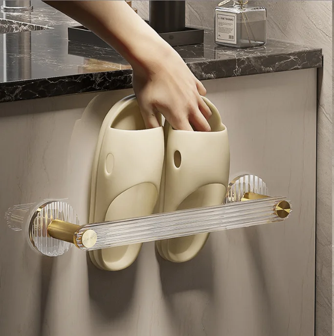 Drop Shipping Wall-Mounted Bathroom Storage Rack with Acrylic Towel Bar Aluminum Alloy No Punching for Shoes