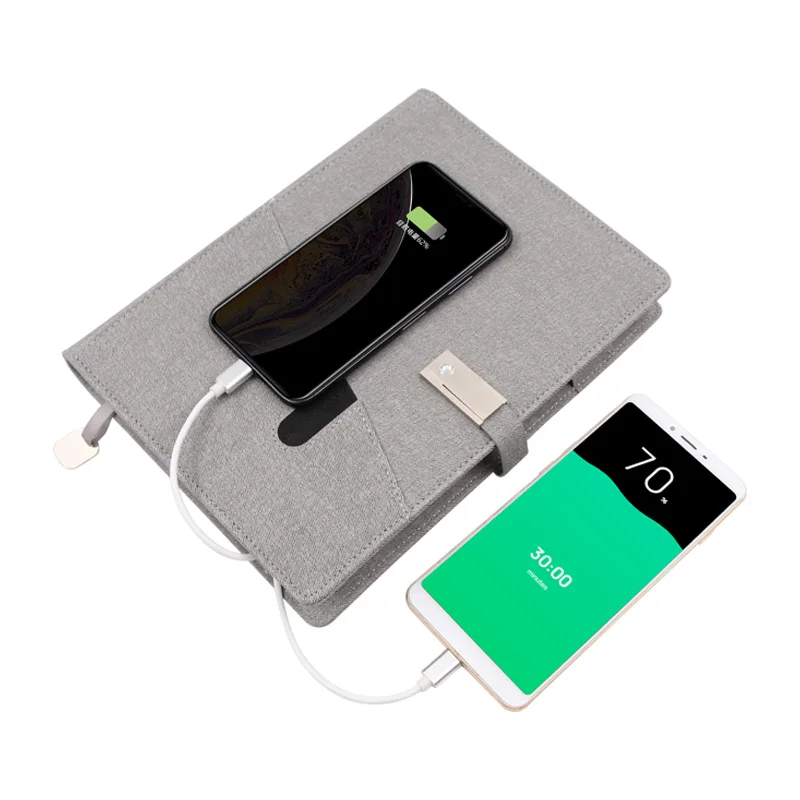 NEW Trendy Custom logo A5 size Wireless Power bank PU leather usb powerbank notebook diary