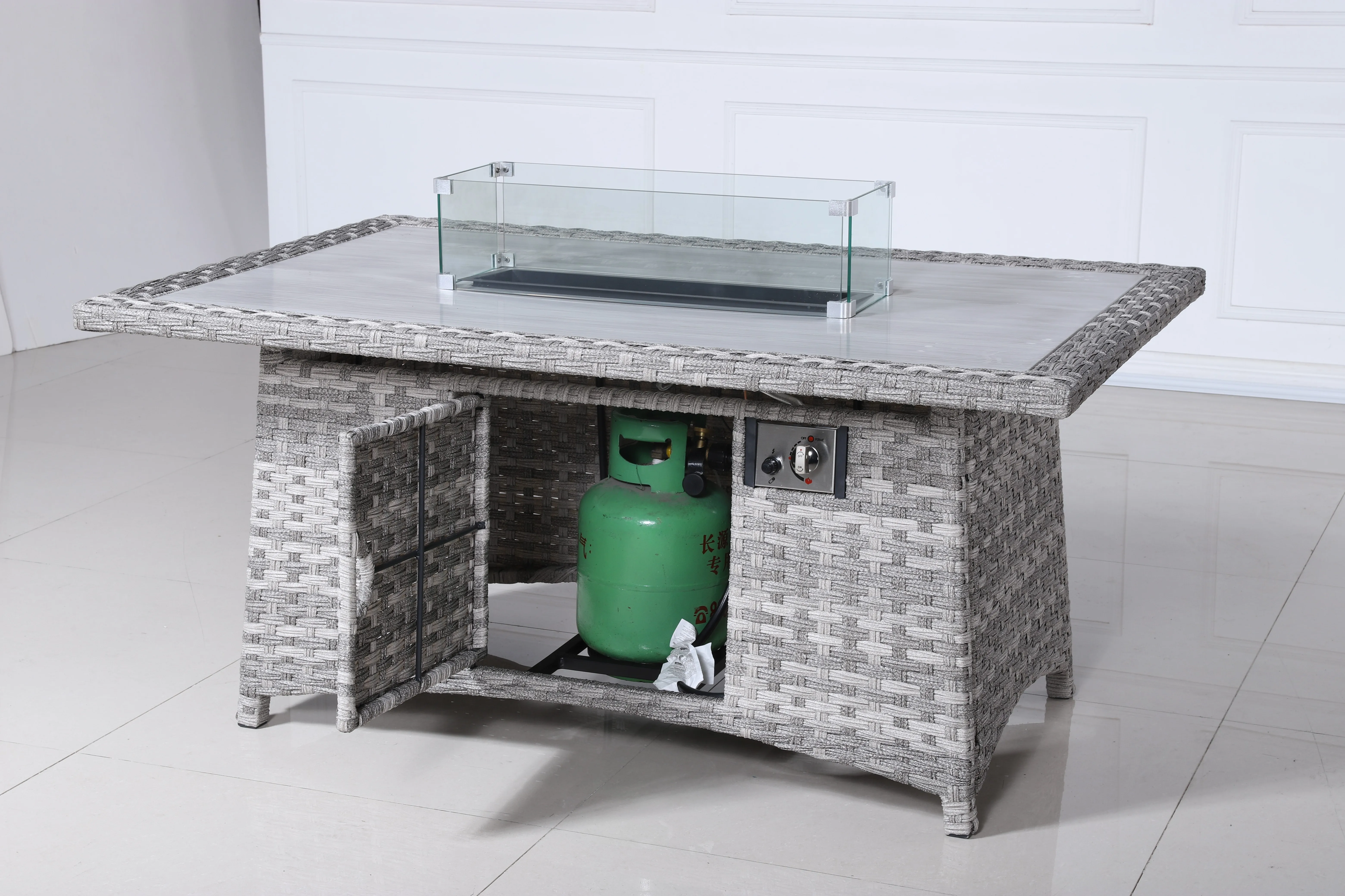 Rattan Furniture Multifunctional Wicker Fire Pit Table Set Outdoor Patio Furniture