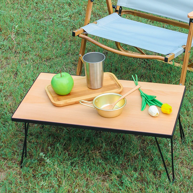 factory custom outdoor easy folding lightweight steel wood camping mini table for picnic