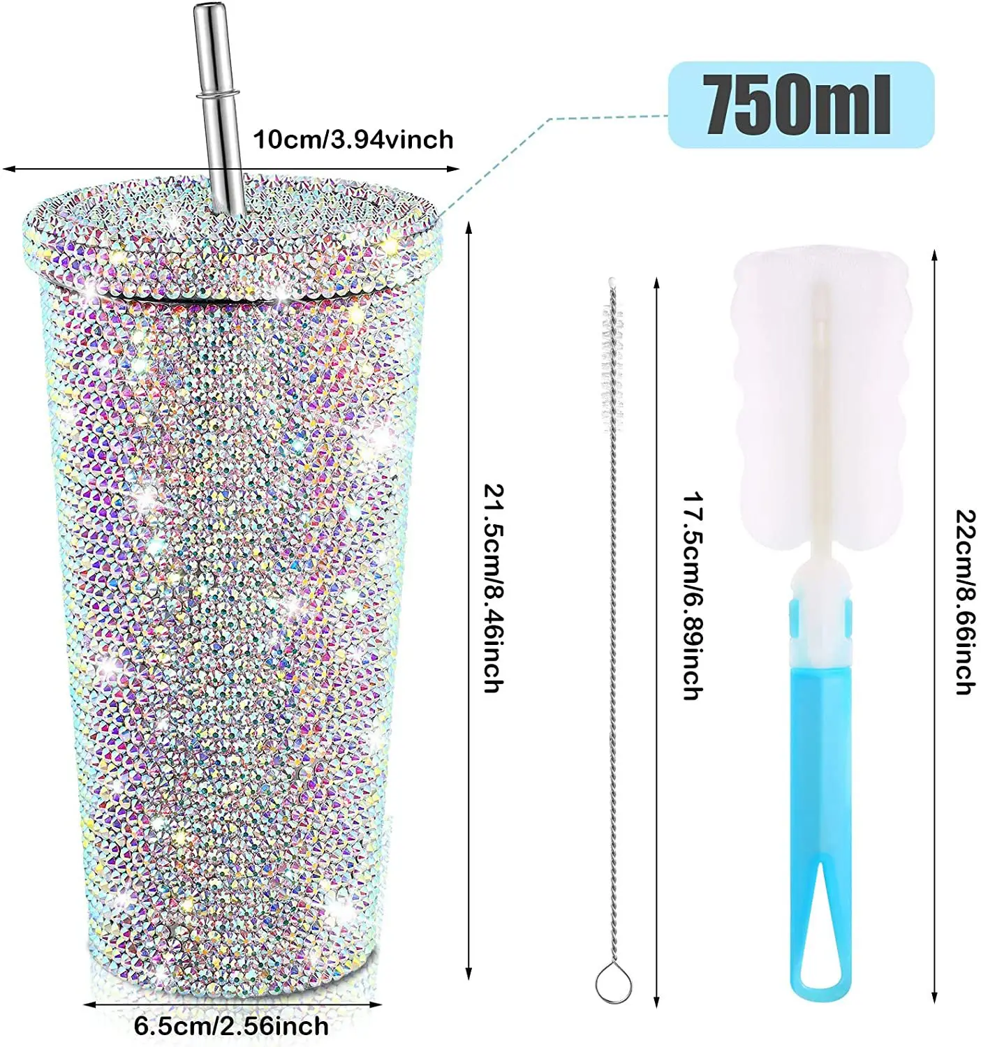 Wholesale Glitter Rhinestone Diamond Drink Tumblers Double Wall Insulated Stainless Steel Coffee Tumbler with Lid and Straw