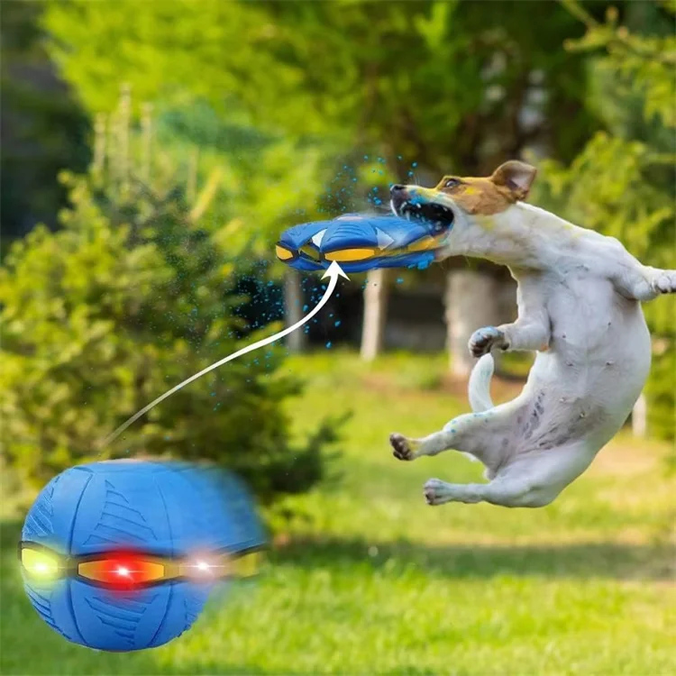 Custom Durable Rubber Tooth Cleaning Outdoor LED Flying Throw Disc Magic Ufo Ball Interactive & Movement Dog Pet Chew Toys