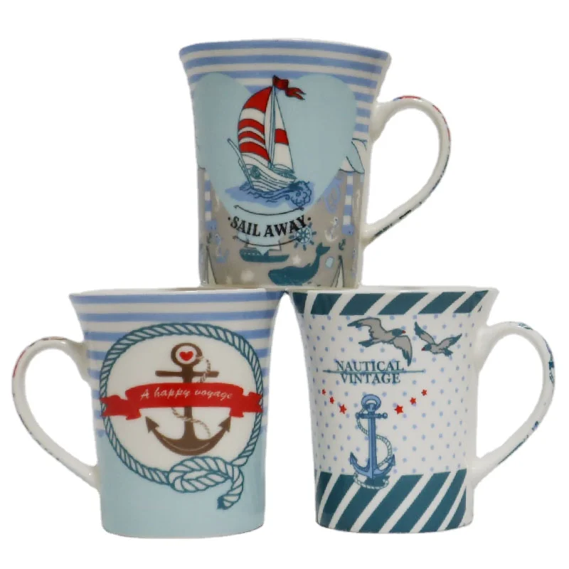 
Bulk Daily Used Blue Watercolor Cheap Decorative Crockery Ceramic Mug Flared Mug 