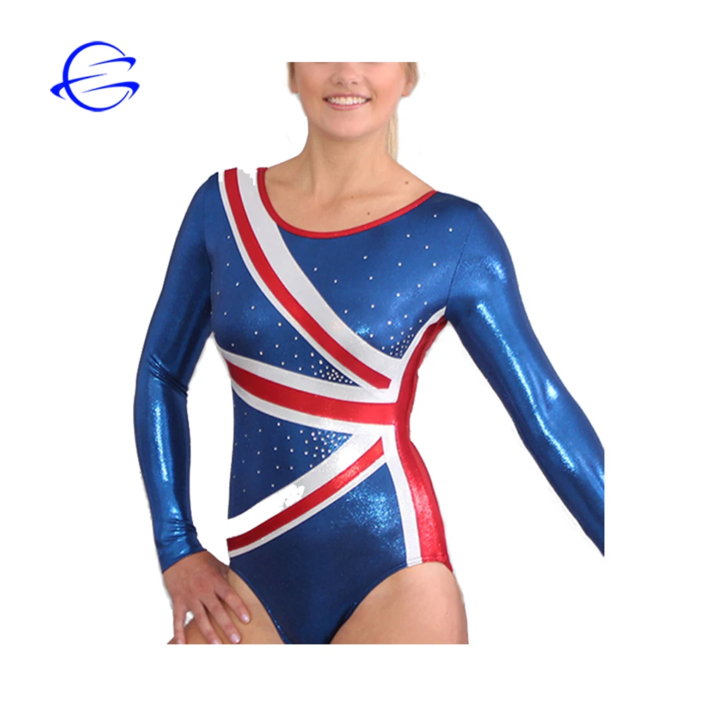 Rhinestones Crystal Patchwork Performance Suit Long Sleeve Gymnastics Leotards Girls