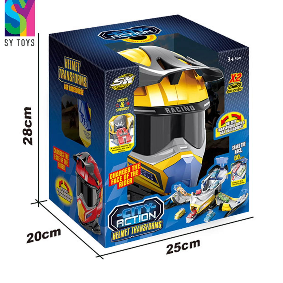 SY TOYS New Parking Lots Toy Off-Road Racing Helmet Storage Parking Lot With Diecast Car Light-up Music Toy