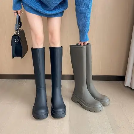 custom 2021 OEM/ODM fashion zip ladies winter warm black green knee high boots