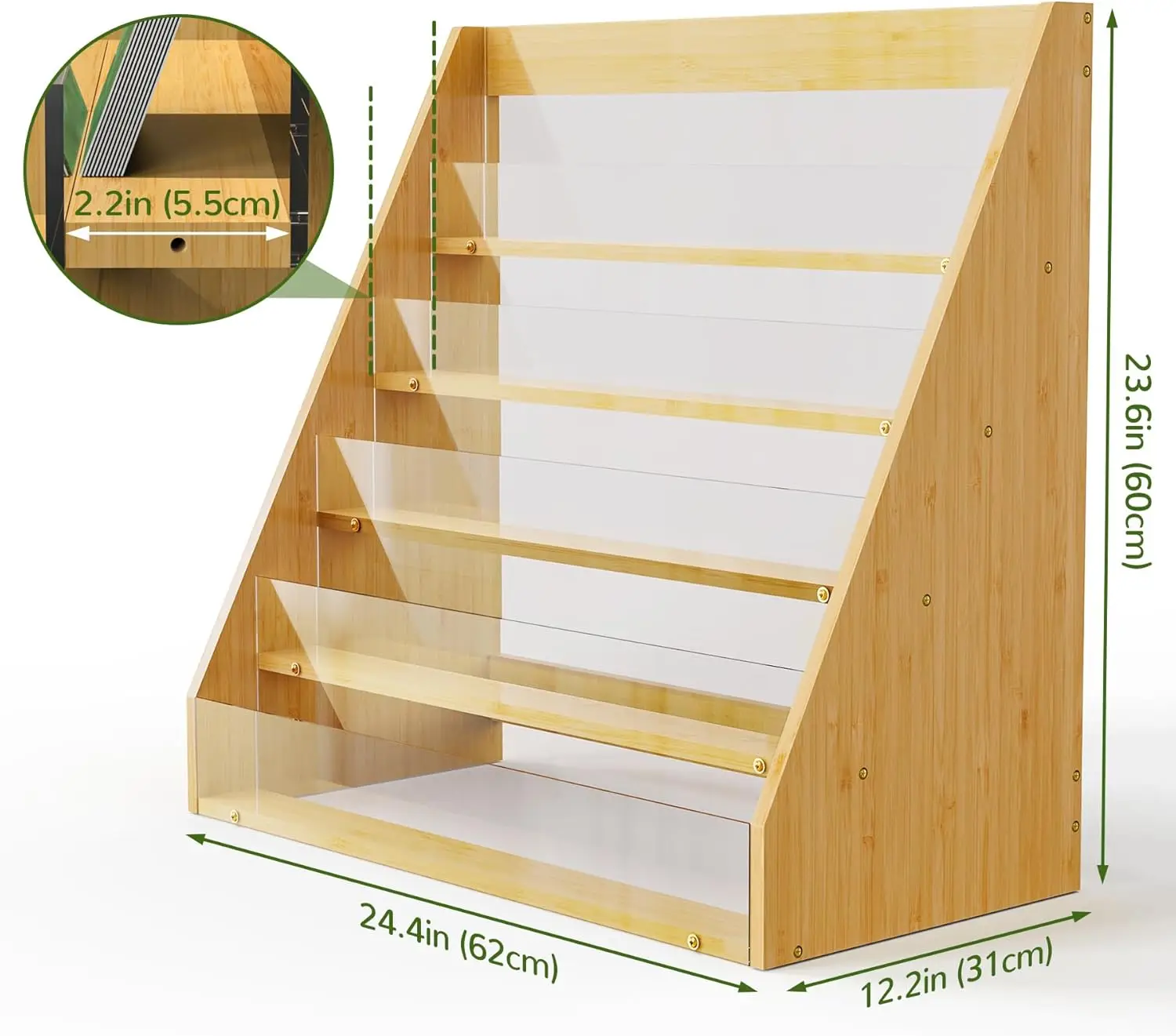 Combohome Bamboo Magazine Literature Rack 5 Tier Wall File Holder Hanging Mail Organizer Bookshelf