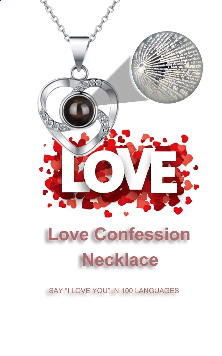 Tibertan Silver Necklace Valentines Day Gift 100 Languages Projection Heart Necklace Necklaces For Women