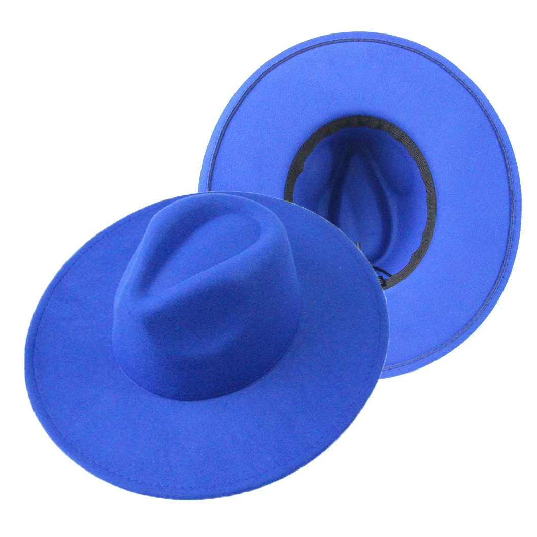 9.5cm wide brim women Gasquette Fashion panama Jazz Solid Color Blue Flat Fedora Hat