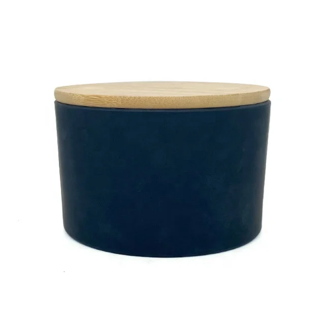 A12M  New design  15 oz frosted  glass holder  scented candle with bamboo lid and private label