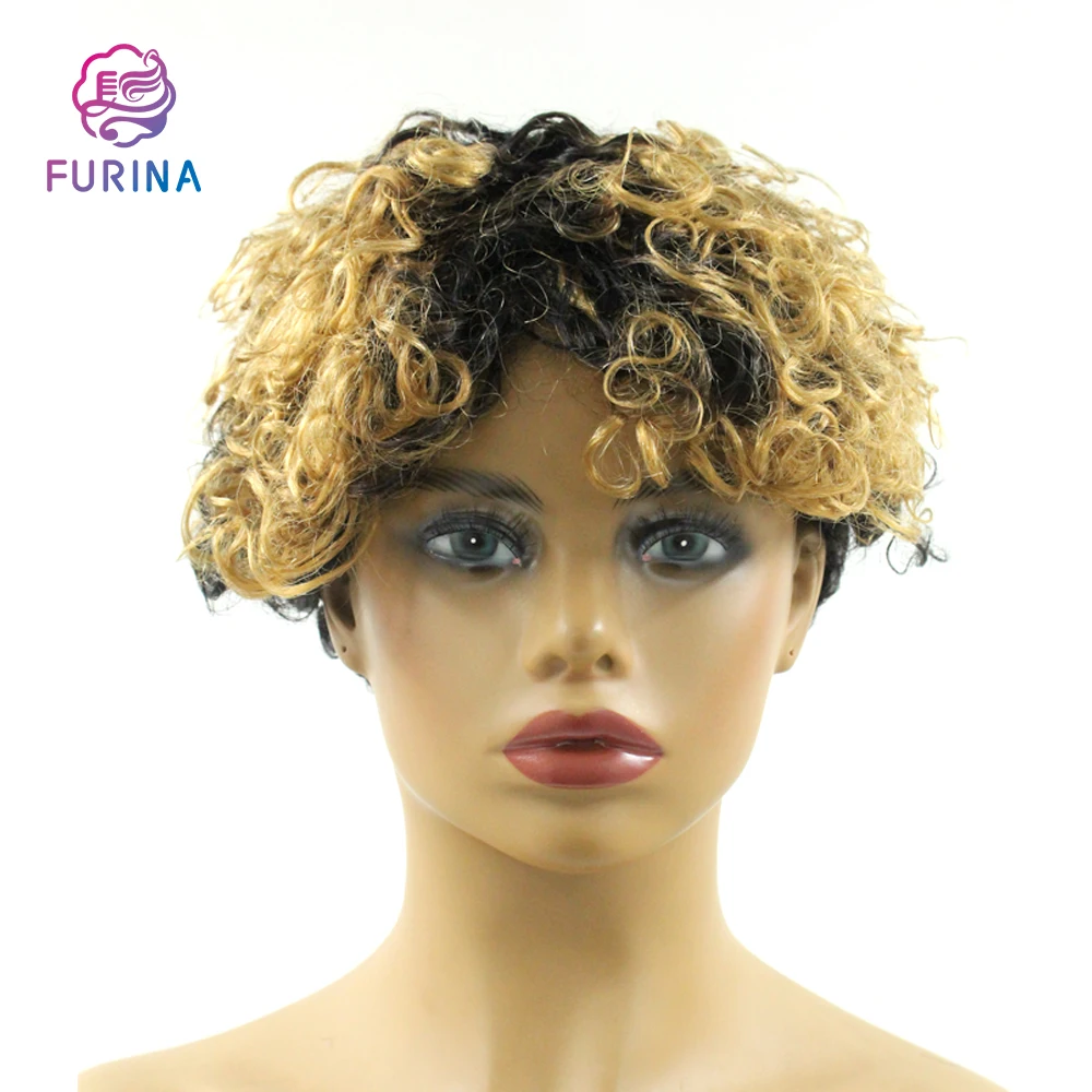 Wholesale afro kinky human hair wig 1B/27# natural glueless curly afro wigs for black women with baby hair