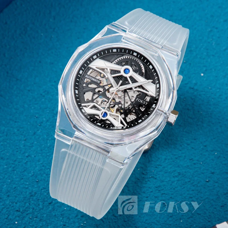 High Quality Unique Men Designer Automatic Watch Custom Business Mechanical Transparent Plastic Watch Wrist For Men