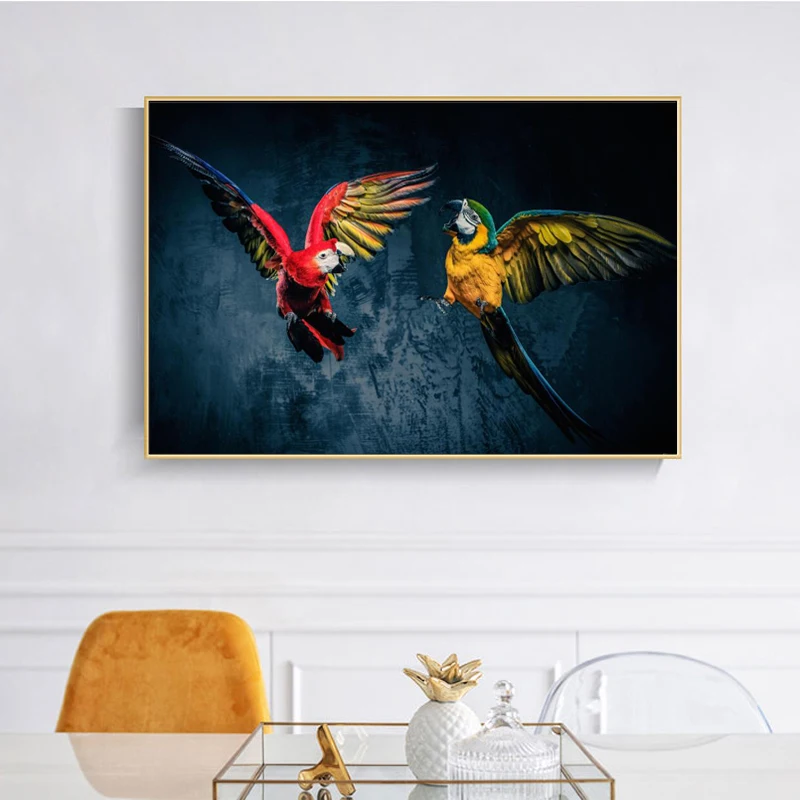 Modern Beautiful Parrots Animal Oil Painting Canvas Posters and Prints Cuadros Wall Art Pictures For Living Room