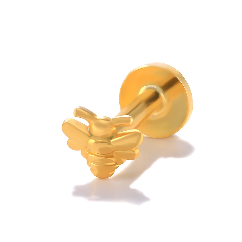 QLEESI 2022 Small Bee Labret Piercing Internal Thread 925 Silver Body Jewelry 16G Wholesale Earrings