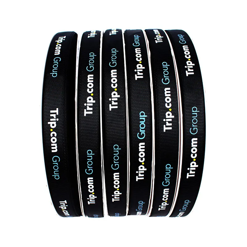 Wholesale Custom 2 Cm 3/4 Inch Natural grosgrain Ribbon Black Logo Printed party Ribbon