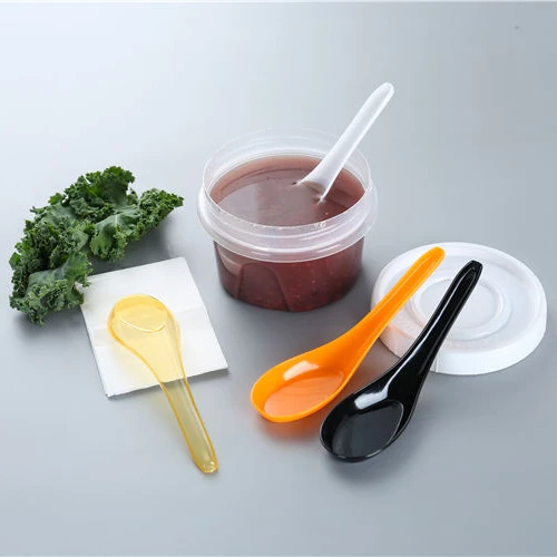 Plastic Chinese Disposable Black Yellow Soup Spoon