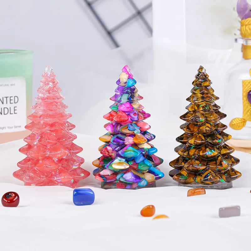 2024 New Arrival Gemstone Gravels Crafts Resin Christmas Crystal Tree For Decoration Gift
