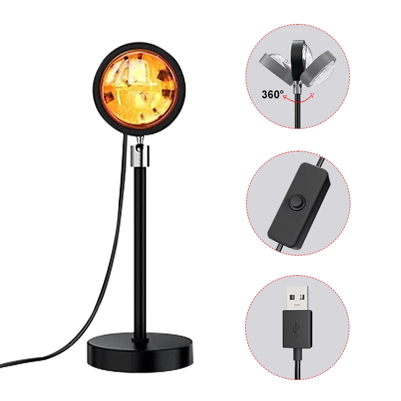CYNRIN Sunset Projector Lamp Led Sunset 180 Degree Rotation Projection Light Lamp For Home Decoration