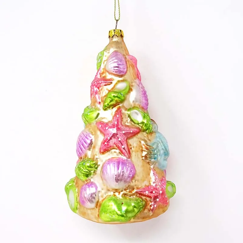 Factory wholesale handblown glass hanging christmas colorful shells christmas tree ornaments
