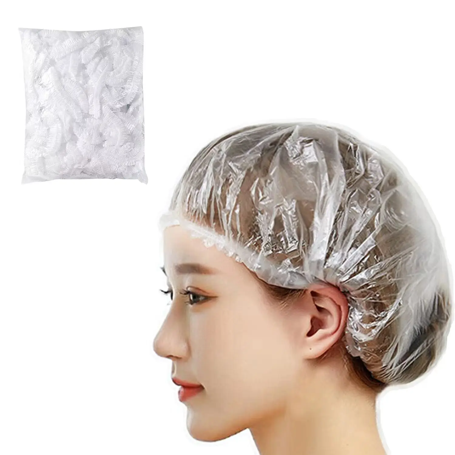 Disposable Waterproof Plastic PE Shower Bath Cap Hotel white Strip Clip  Disposable Shower Cap