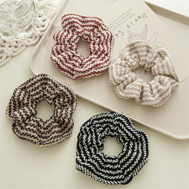 CLARMER Autumn and winter new design mix color stripe women hair accessory handmade custom fabric cover elastic hair scrunchies