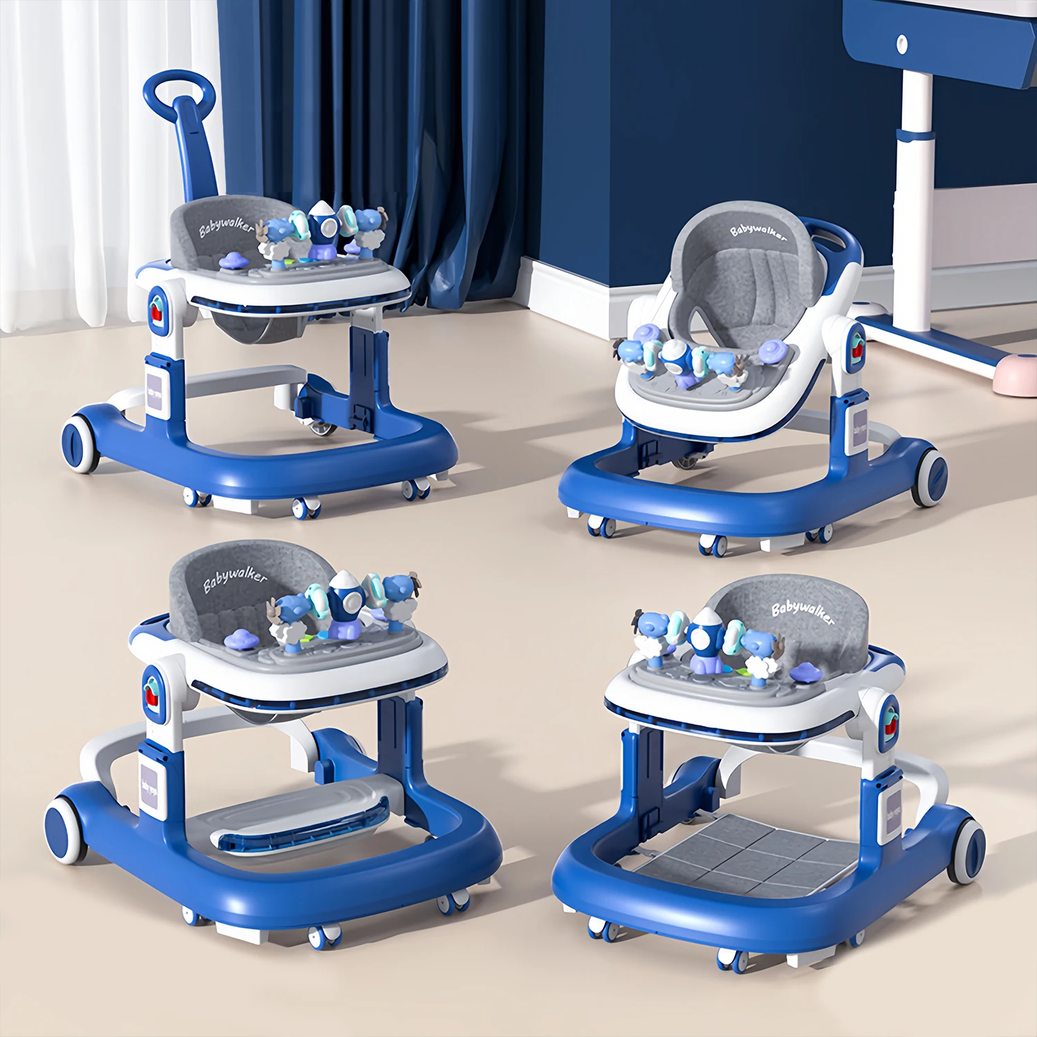 Multi-function O-leg anti-rollover push boys girls start to learn to walk music baby walkers Silent wheel with stoppers