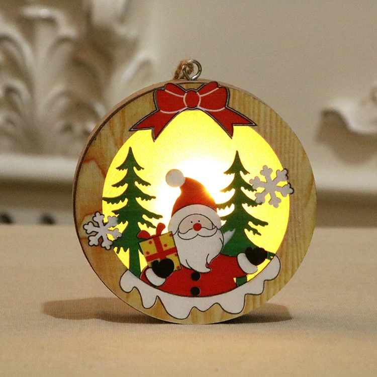 
Wholesale wood crafts lights christmas tree ornaments 